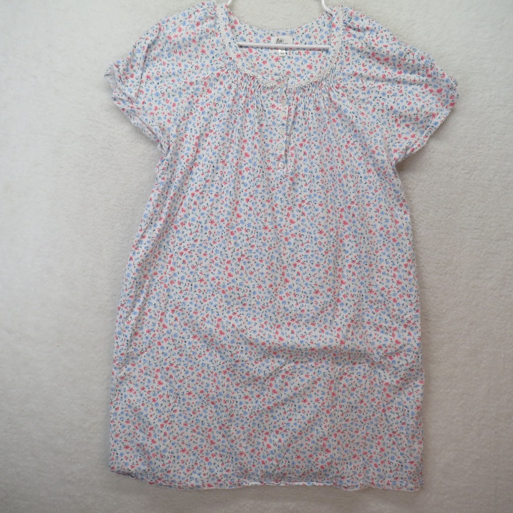 Aria Collection Womens XL Blue Pink Floral Cotton Knit Nightgown